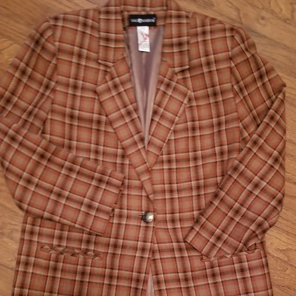 Vintage Sag Harbor orange & tan plaid blazer/jacket size 14